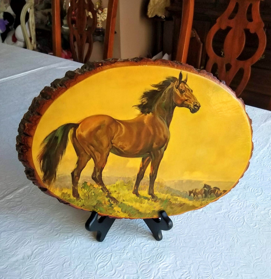 Vintage Wood Slab Art Horse Scene Stallion Overlooking the Etsy