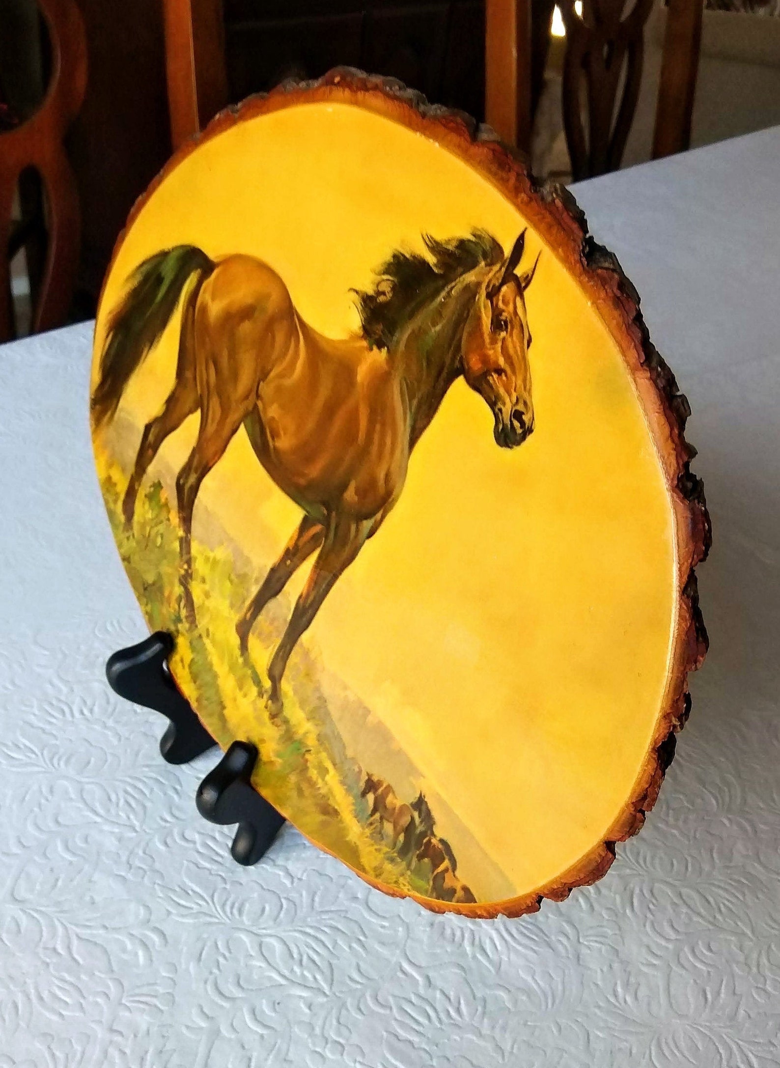 Vintage Wood Slab Art Horse Scene Stallion Overlooking the Etsy