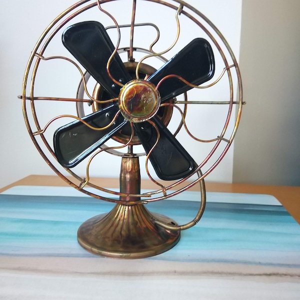 Rare Vintage Metal Musical Fan - Copper Color - Plays "Animal Fair" Tune