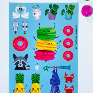 Stickervel 'Do Nuts' Collectie | Eva Miedema | LoveArtEve | Kawaii Planner Stickervel | Schattig briefpapier | Tijdschrift stickers