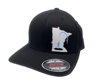 Any State Ice Fishing Black Flexfit Fitted Hat in Multiple Sizes