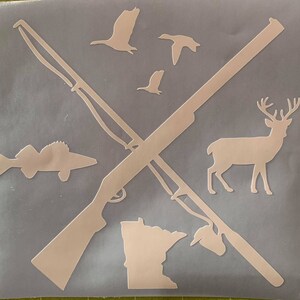 Deer/Walleye/Duck Minnesota White Permanent Decal for car, laptop, etc