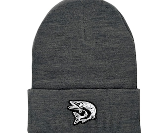 Northern Pike Dark Gray Winter Cuffed Knit Hat | Fish | Fishing | Beanie |