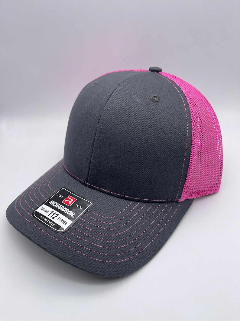 Custom Pheasant Hunting Hat | Any State Upland Bird Hunter Trucker Hat | Richardson 112 Snapback | Bird Hunting Gift for Men Charcoal/Neon Pink