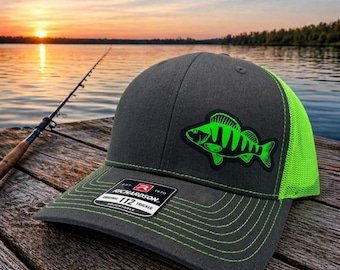 Perch Fishing Hat, Custom State Snapback Trucker Hat, Adjustable Fishing Cap, Richardson 112 Flexfit 110, Gift for Fisherman