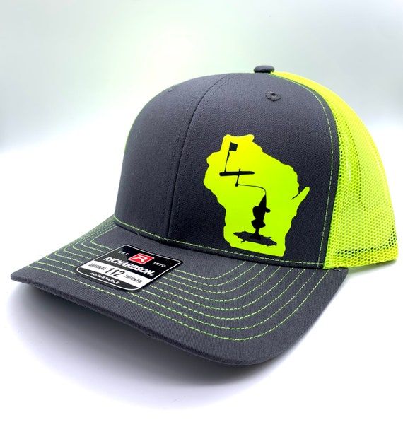 Any State ICE FISHING Tip up Charcoal and Neon multiple Colors Adjustable  Hat Walleye Northern Pike -  Canada