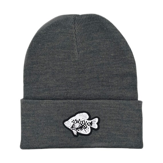 Crappie Dark Gray Winter Knit Hat Fish Ice Fishing Beanie