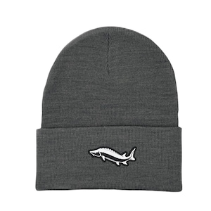Sturgeon Dark Gray Winter Cuffed Knit Hat | Fish | Fishing | Beanie |