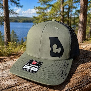 Squirrel Hunting Hat Custom State Snapback Trucker Hat, Personalized Hunting Hat, Gift for Hunter, Blaze Orange Option