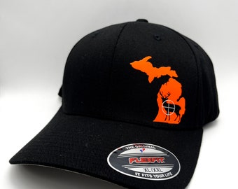 Any State Deer Hunting Firearm Black Fitted Flexfit Hat in 3 Sizes