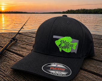 Crappie Hat, Fishing Hat Flexfit 6277, Crappie Fishing Cap, Fitted Hat S M L XL XXL, Custom Fishing Hat, Angler Gift, Optional State