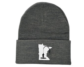 Any State ICE FISHING Dark Gray Winter Knit Cuffed Hat