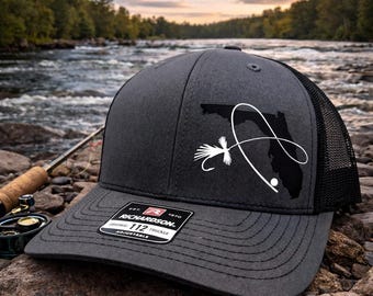 Fly Fishing Hat Custom State Snapback Trucker Hat, Personalized Fishing Hat, Gift for Fly Fisherman, Choose Your Hat Color