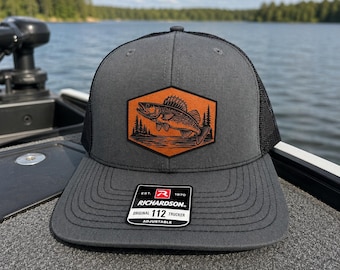 Walleye Fishing Hat with Engraved Patch | Richardson 112 & Flexfit 110 Snapback Hat
