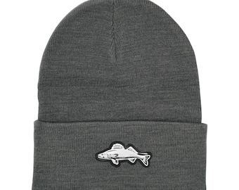 Walleye Dark Gray Winter Cuffed Knit Hat | Fish | Fishing | Beanie |