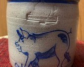 Rowe Pottery Salt Glazed Pig Crock Jar 1984 Stoneware. Classic Utensil Jar- Pig