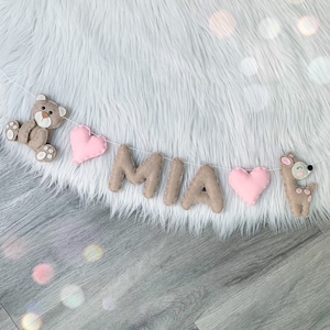 Namensgirlande | Filz Banner | Teddybär |  Reh |Kinderzimmer Deko | Namenskette |Wandgehänge