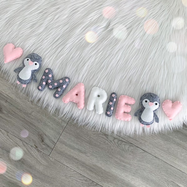 Namensgirlande | Filz Banner | Pinguin |  Kinderzimmer Deko | Namenskette |Wandgehänge
