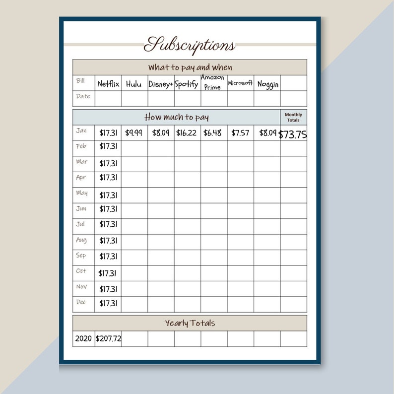 Printable Subscription Tracker Insert Streaming Log Etsy