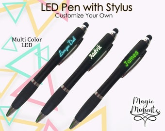 Customized Multi Color LED Pens Personalized LED Pen with Stylus Custom Name Pens Light Up Pens Birthday Pens Teacher/'s Gift for and Writers