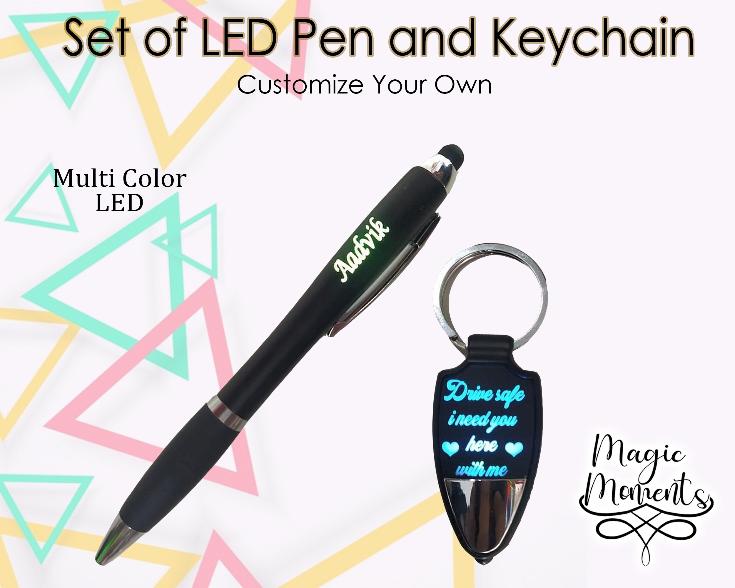 Personalized Pen and Keychain Set Personalized LED Pen set | Etsy