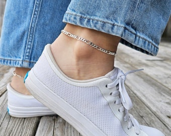 4.8mm Figaro Anklet | .925 Sterling Silver (9.5"+ 1" extension (adjustable) length)