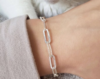 Patterned Paperclip Chain Bracelet | .925 Sterling Silver (6.5", 7", 7.5", + 8" lengths)