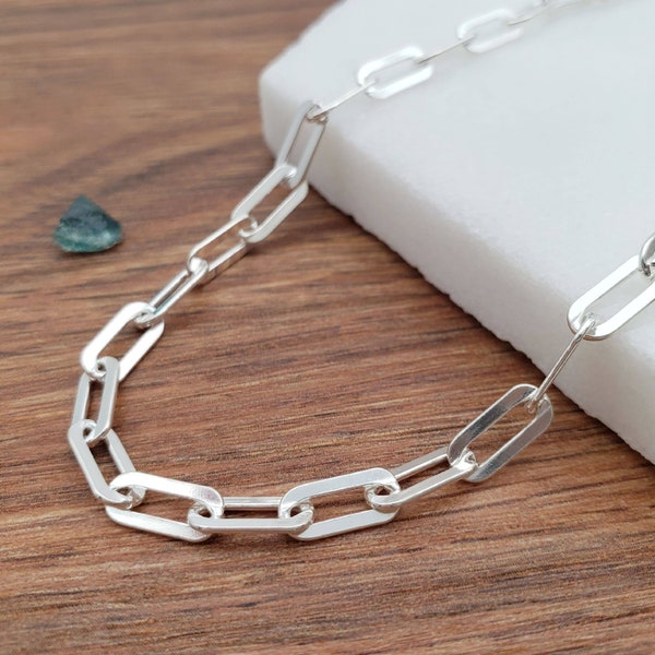 Paperclip Anklet (Flat) | .925 Sterling Silver (10.5" length)