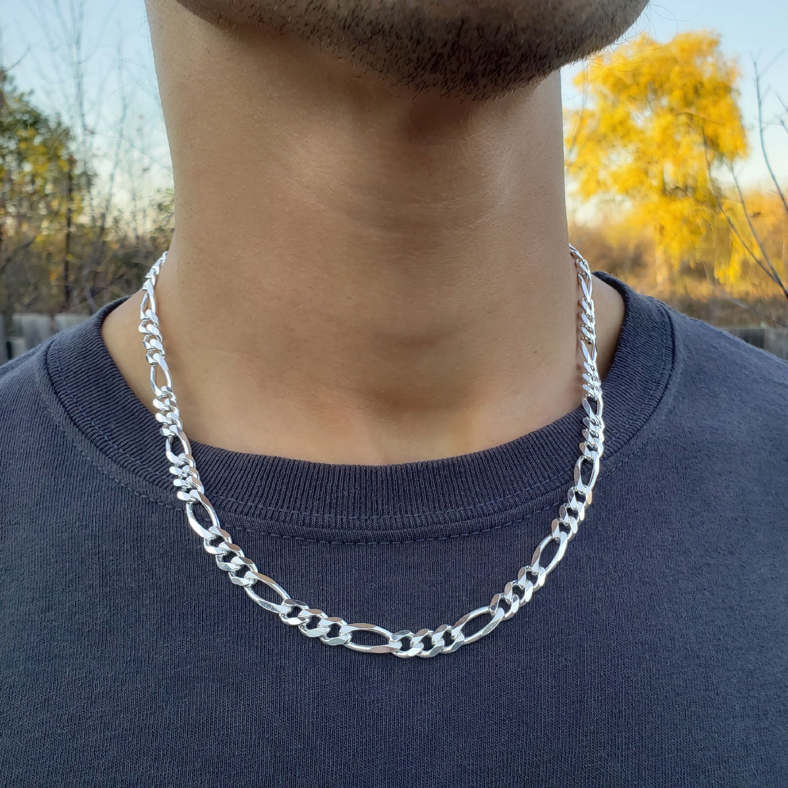 Men's FigaRope Chain Real Solid 925 Sterling Silver Necklace