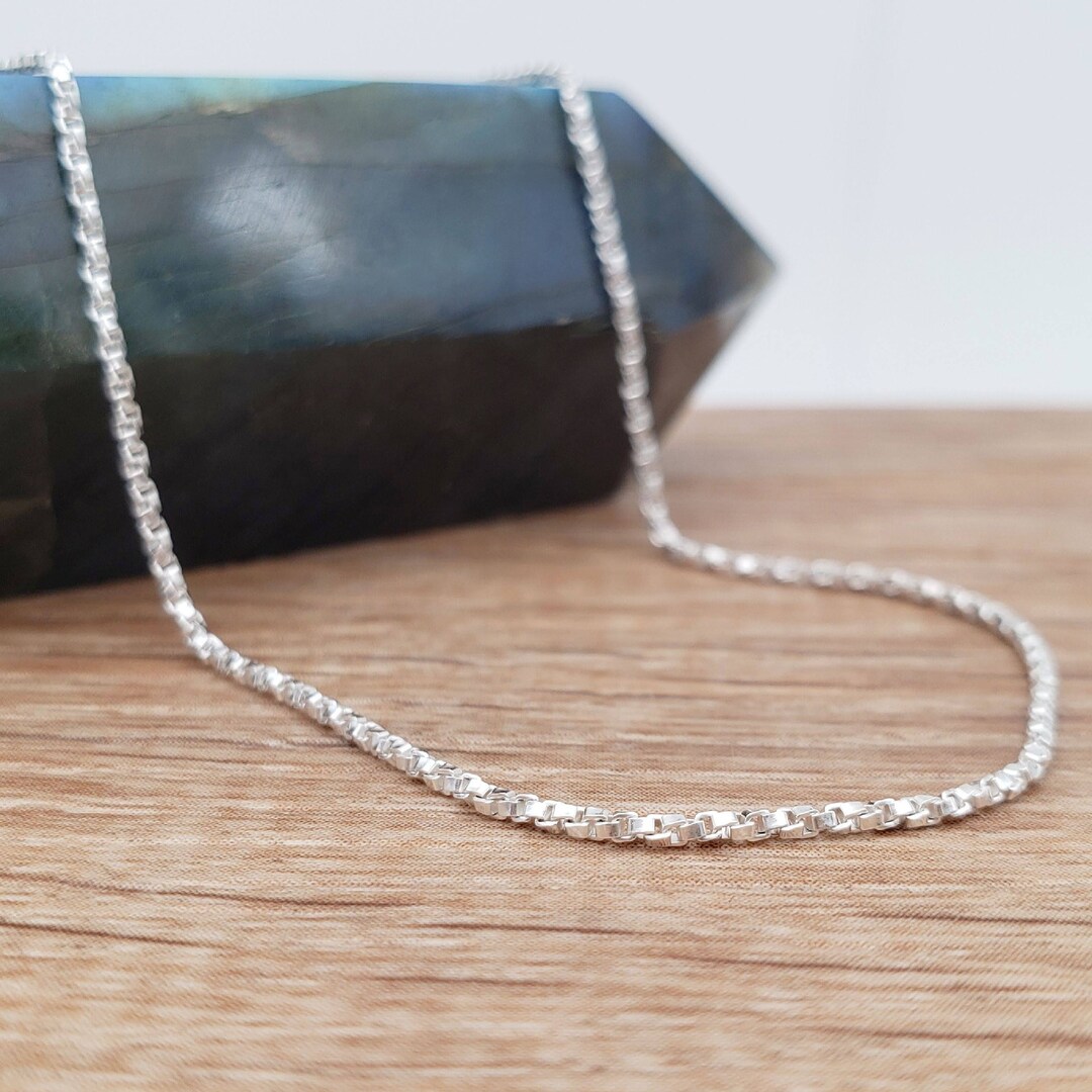 925 Sterling Silver Women's Simple Chain Necklace Chain Cable Bamboo Twisted Chain Side Bead Box Chain Necklace Birthday Jewelry, Jewels Gift,Temu