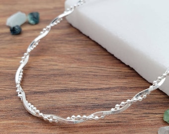 Twisted Chain Anklet | .925 Sterling Silver (9.5"+ 1" extension (adjustable) length)