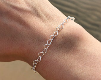 Hearts Chain Bracelet | .925 Sterling Silver (6.5", 7",+  7.5" lengths)