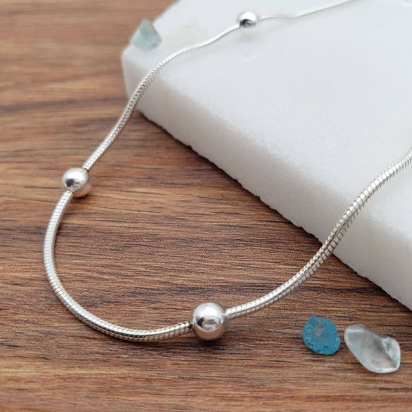 Snake Ball Anklet | .925 Sterling Silver (9" + 1" extension (adjustable) length)