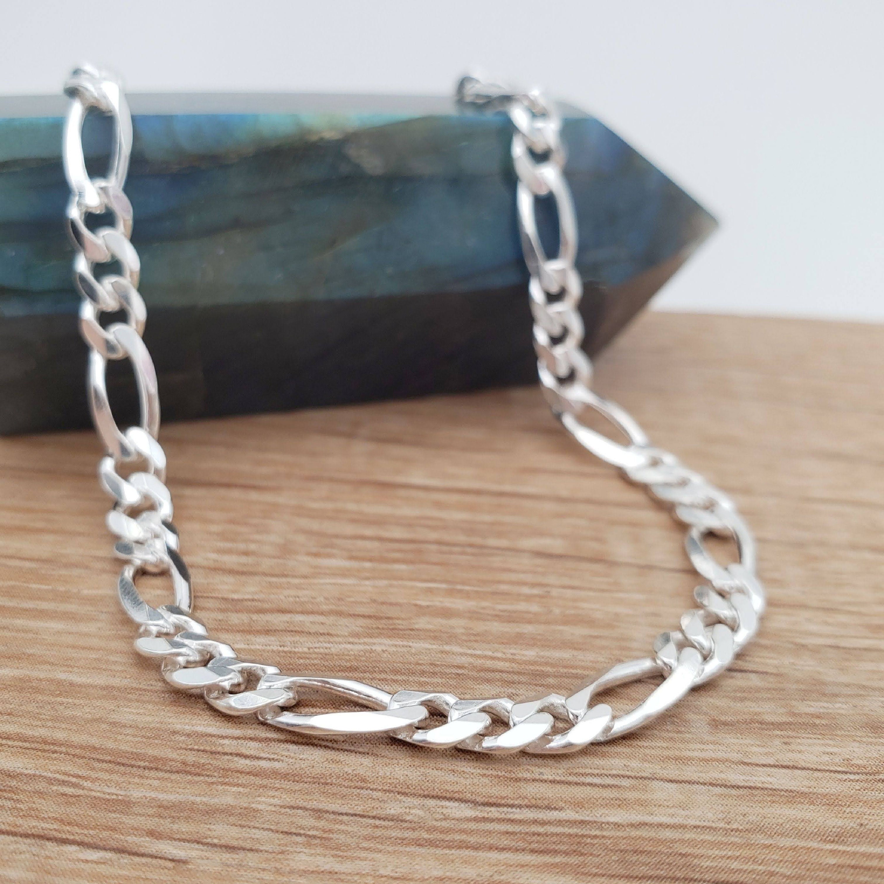 Sterling Silver Figaro Necklace: 3mm-7.2mm Thick Chain