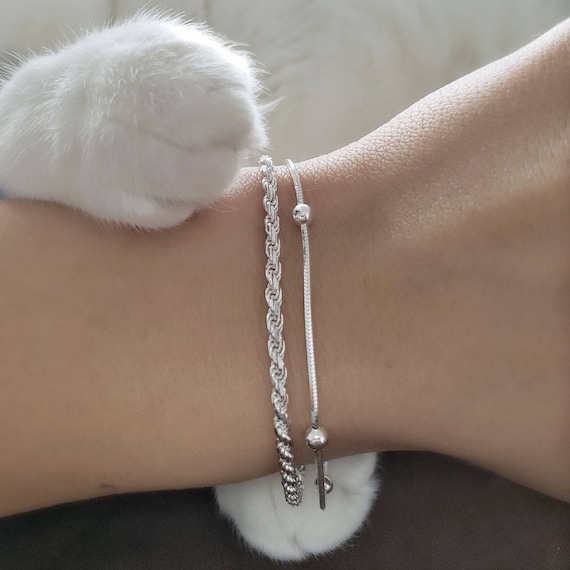 Snake Chain with Faceted Bead Twist Bracelet Anklet Sterling Silver, 9-inch Snake Chain with Faceted Bead Twist Bracelet Anklet Sterling Silver, 9-inch