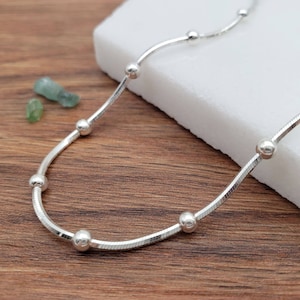 Fine Snake Ball Anklet | .925 Sterling Silver (9.5" + 1" extension (adjustable) length) Diamond Cut