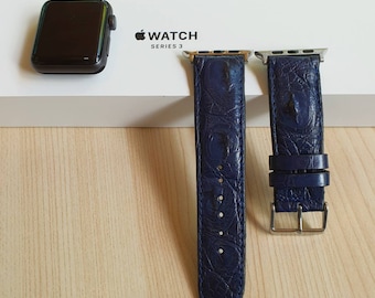 Full grain crocodile leather calfskin Apple Watch Series 1 2 3 4 5 6 7 8 Ultra SE watch strap watch band navy royal blue
