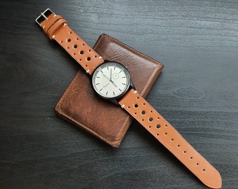 Box Calf Caramel Rally Leather Watch Strap 18mm 20mm 22mm 24mm hazelnut brown oak bark. Birthday gift. Couple gift.