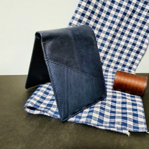 Portafoglio BiFold in pelle bovina pieno fiore invecchiata Portafoglio minimalista Blu cobalto