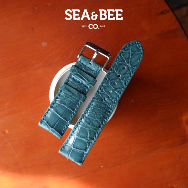 Bracelet montre en cuir de veau croco pleine fleur véritable et alligator 18 mm 20 mm 22 mm 24 mm vert algue. Cadeau Saint-Valentin Cadeau d'anniversaire