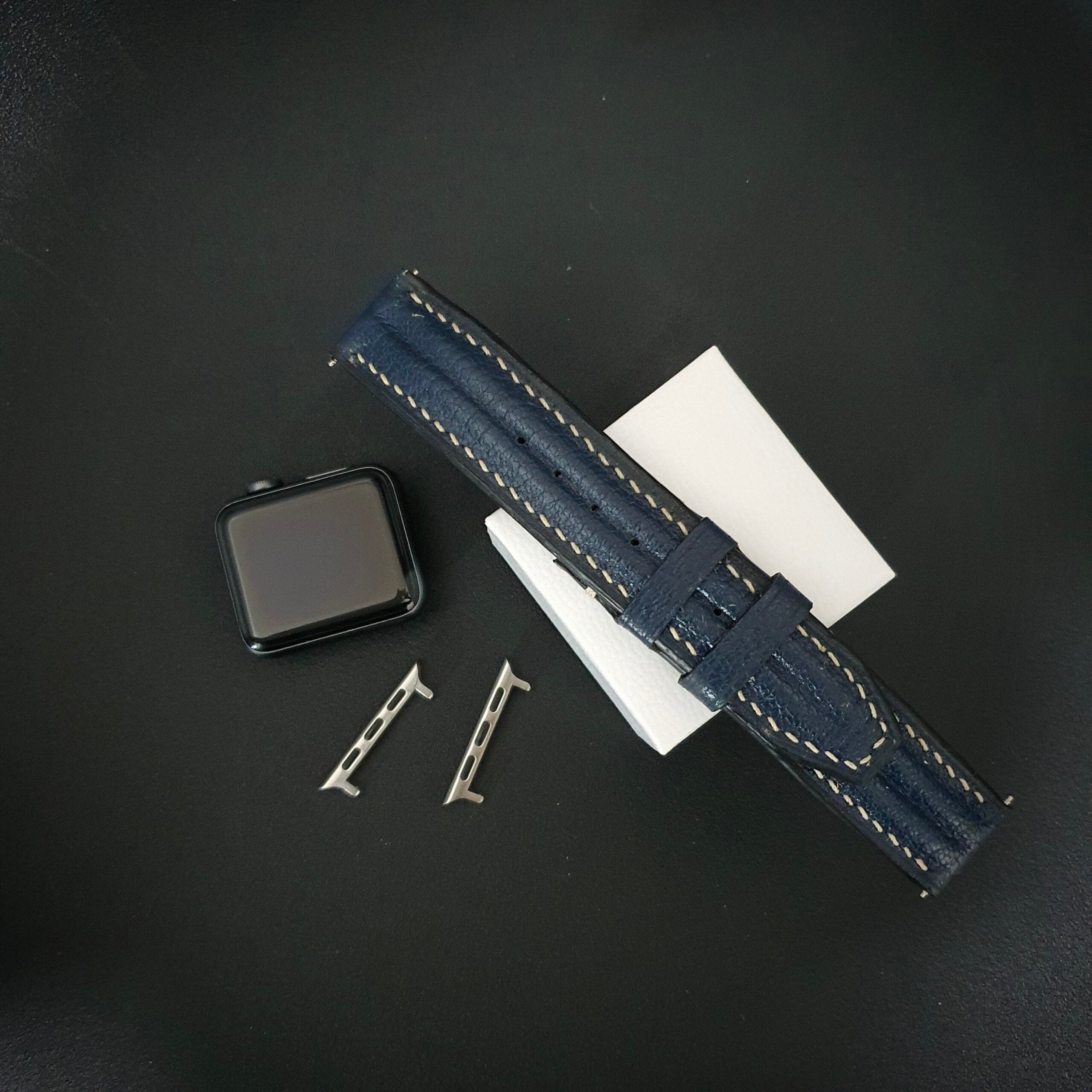 Full grain double ridge leather Apple Watch Series 1 2 3 4 5 6 7 8 Ultra SE watch strap watch band dark blue navy cobalt