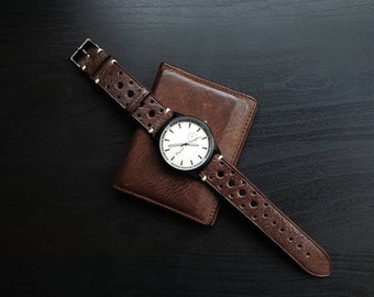Butero brown calfskin cow leather watch strap 18mm 20mm 22mm 24mm dark brown havana. Birthday gift. Couple gift.