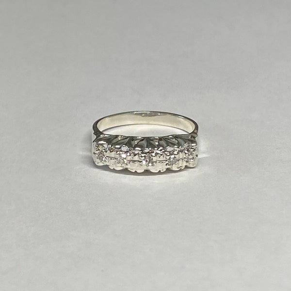 Vintage NOS 1960's Sterling Silver and Genuine 1/10 Carat Single-cut Diamonds Ladies Wedding Band