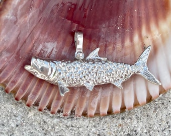 Sterling Silver and Genuine 0.02 carat Diamond Tarpon Fish Pendant