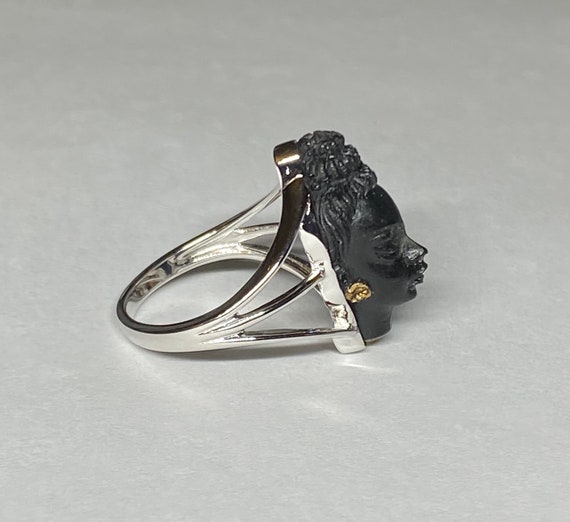 Vintage 1960's New Old Stock Blackamoor Ring in R… - image 3