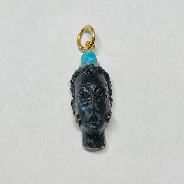 Vintage 1960's New Old Stock 14K Gold Filled Curly Hair Blackamoor & Turquoise Pendant