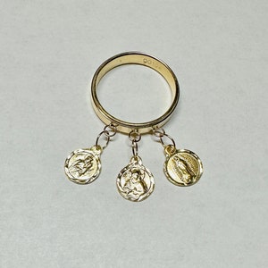 10 Karat or 14 Karat Yellow Gold Catholic Saint Medals "Anillo de Medallitas" Ring