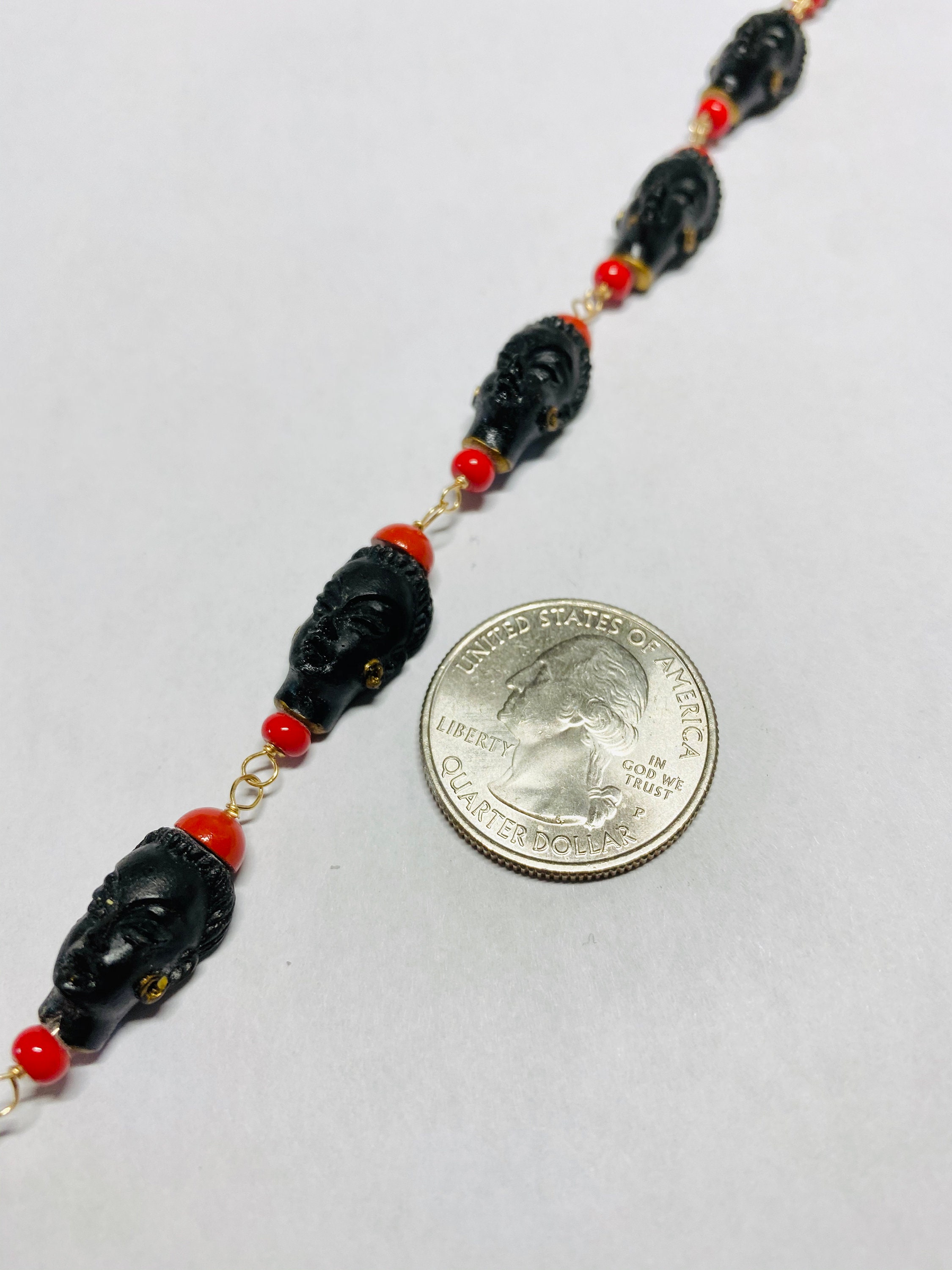 Vintage 1960's New Old Stock Gold Filled Blackamoor & Faux Coral Pendant 