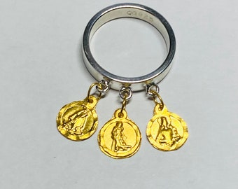 Sterling Silver & 14K Catholic Saint Medals "Anillo de Medallitas" Ring