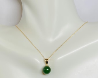 14 Karat Yellow Gold Genuine 8mm Nephrite Jade Bead Pendant (Available with chain)